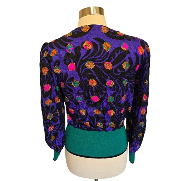 Womens 80s 90s Vintage Silk Faux Wrap Blouse Size 10 Umi Collection - Picture 3 of 6